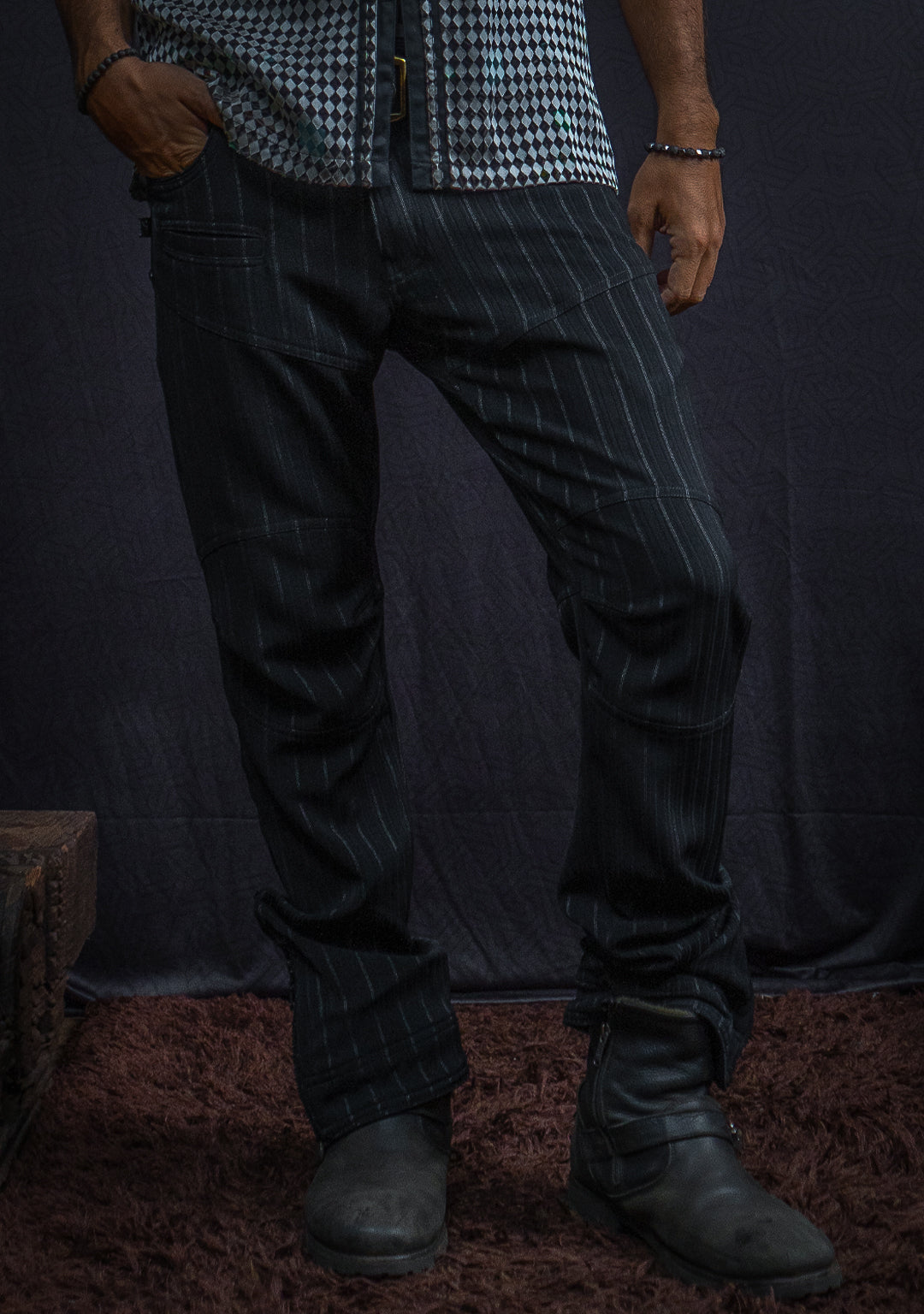 Pants Men / Stretchy Strippes Plain - BLACK PIMP